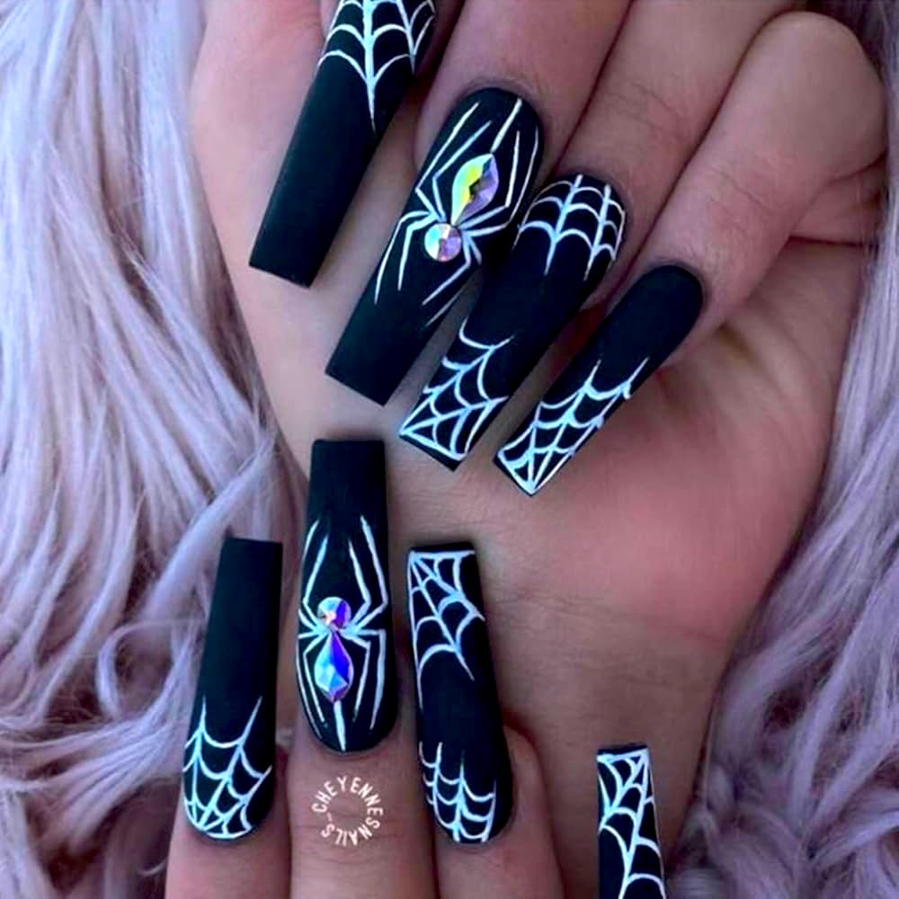 Black Spider Web Press On Nails